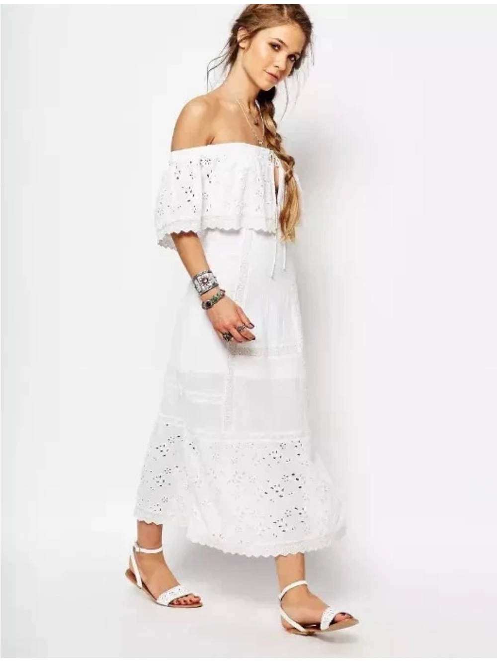 Free People Dress Size Medium? White Midi Maxi Eyelet Lace Most Beautiful Cotton